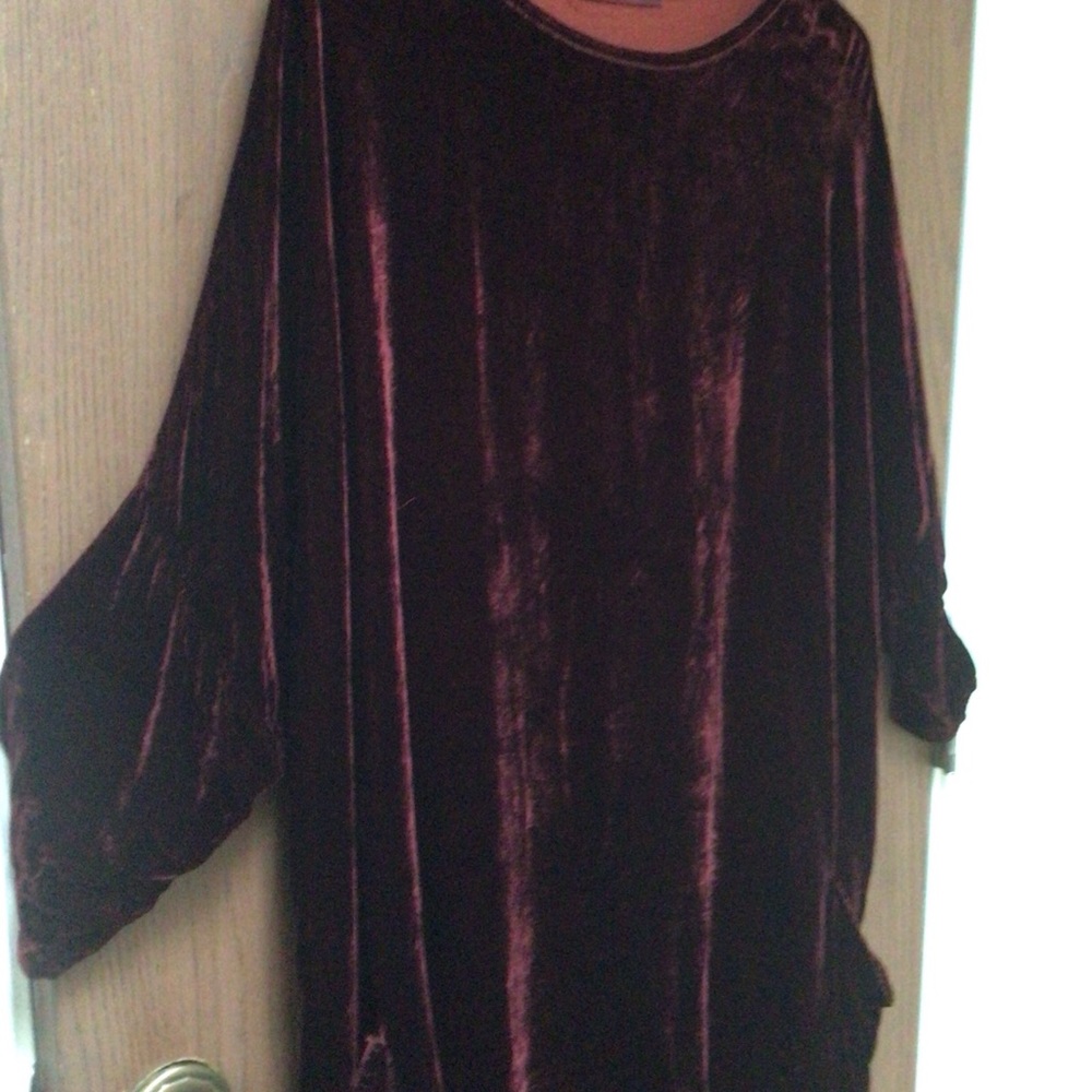 Cut Loose elegant velvet silk burgundy tunic swing top, pockets, sz OS M-XL - Picture 5 of 8